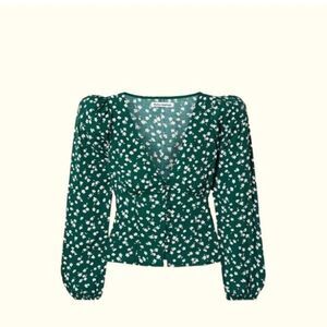 Reformation Green Floral Blouse